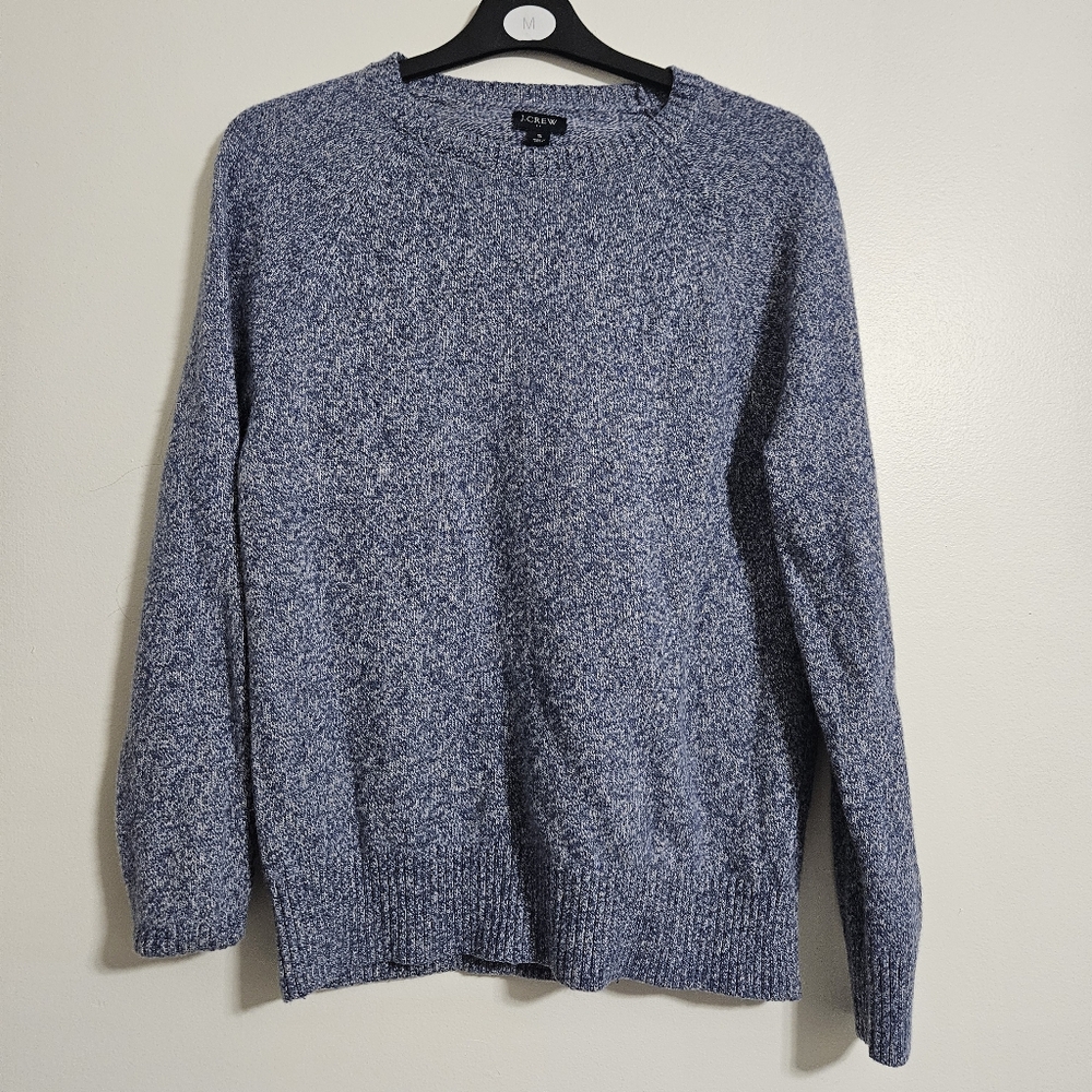 J crew lambs wool blend sweater size small navy blue heathered crew neck mens